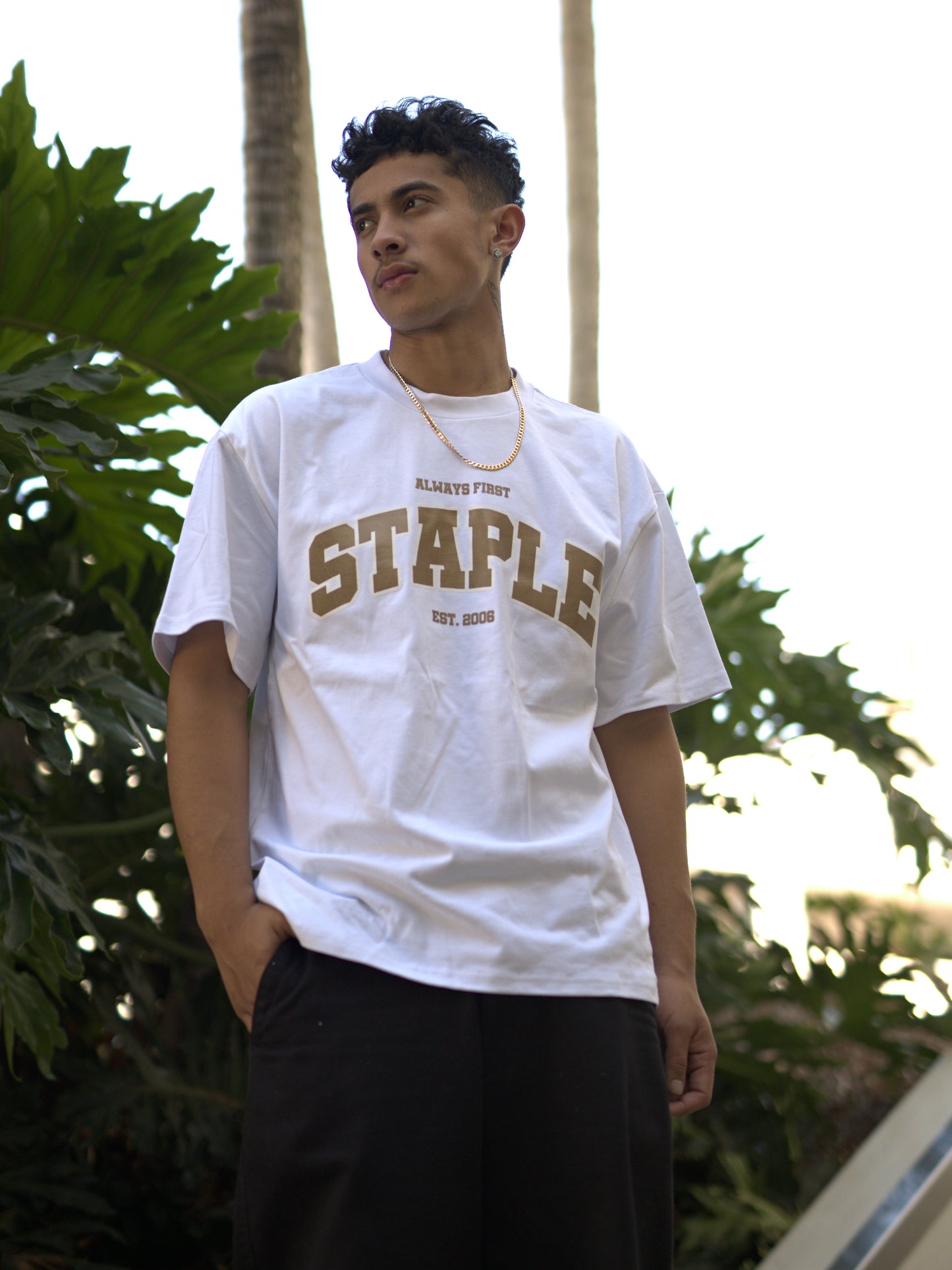 Staple Heavy College Tee White Metallic Gold