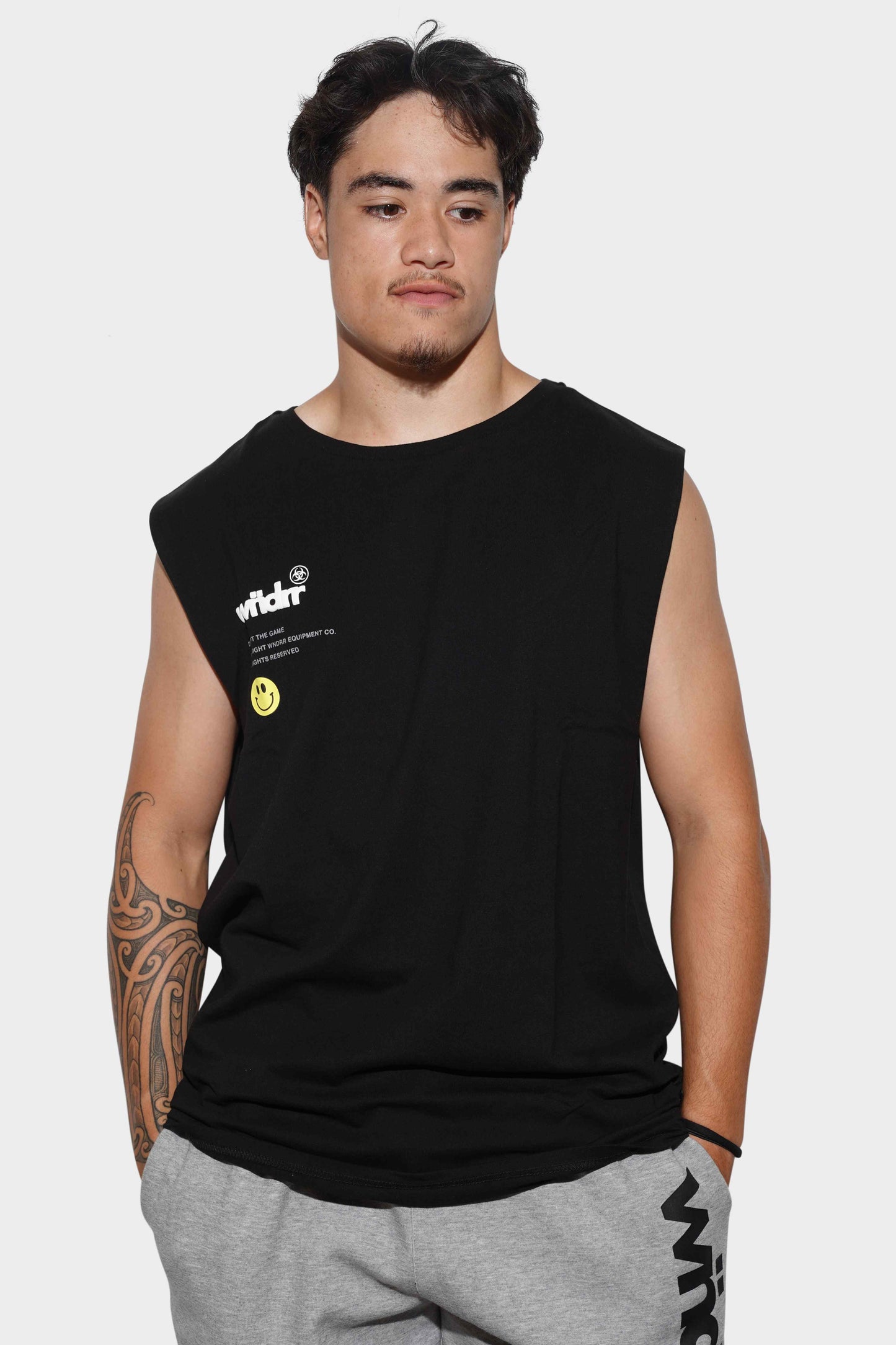 WNDRR Illegible Muscle Top Black