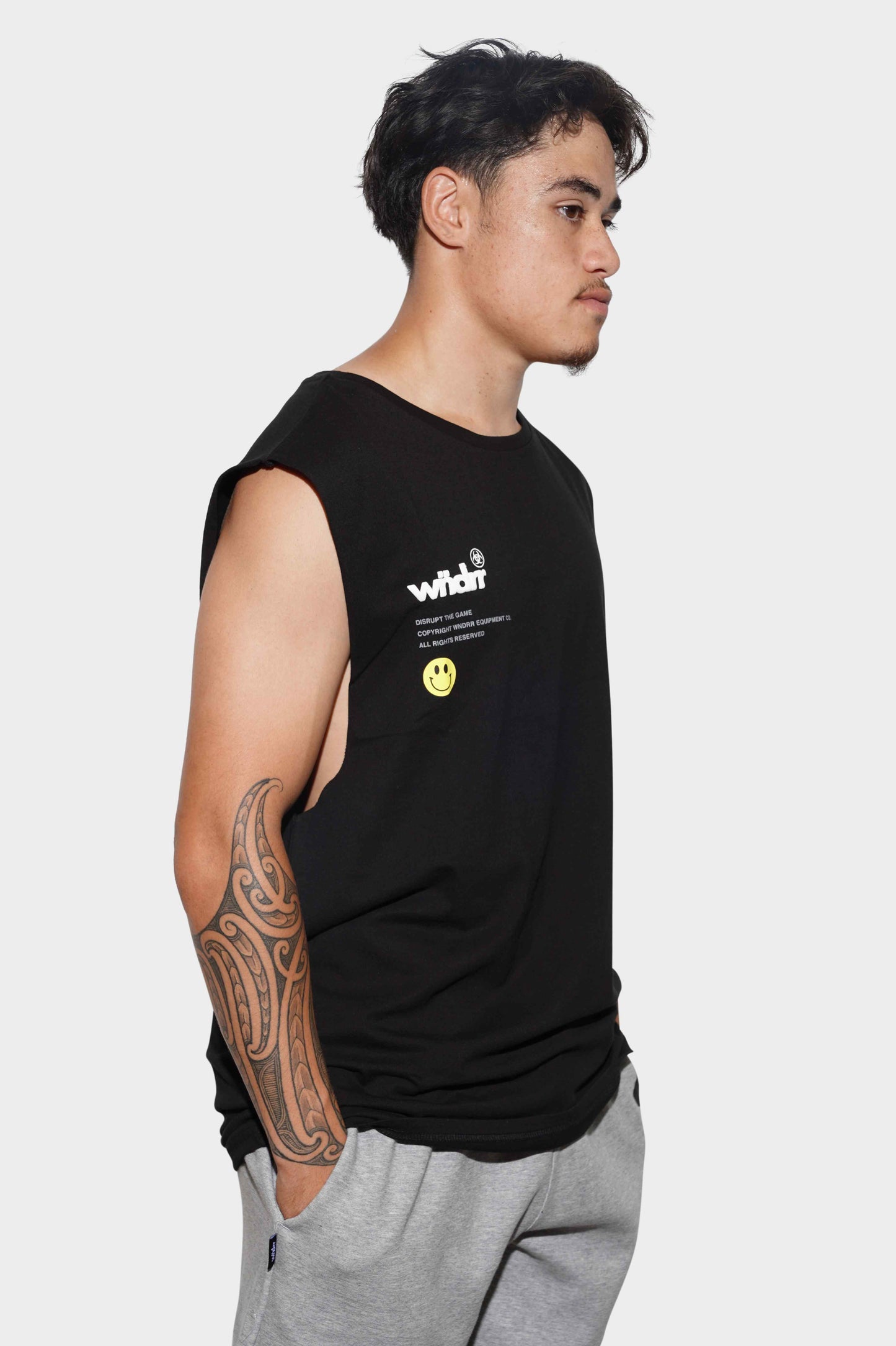 WNDRR Illegible Muscle Top Black