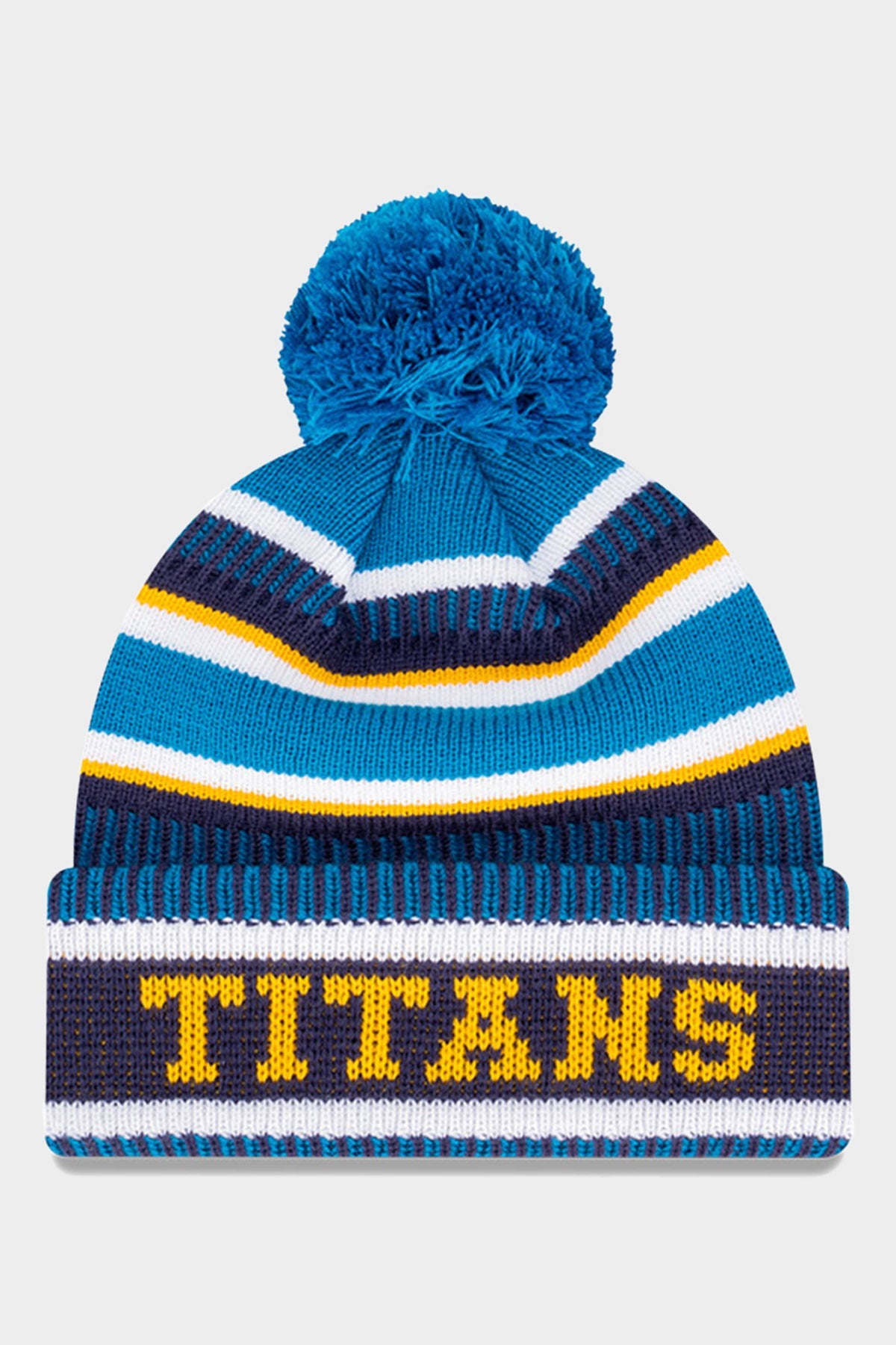 New Era Gold Coast Titans Med Blue Pom Knit Cuff Wordmark