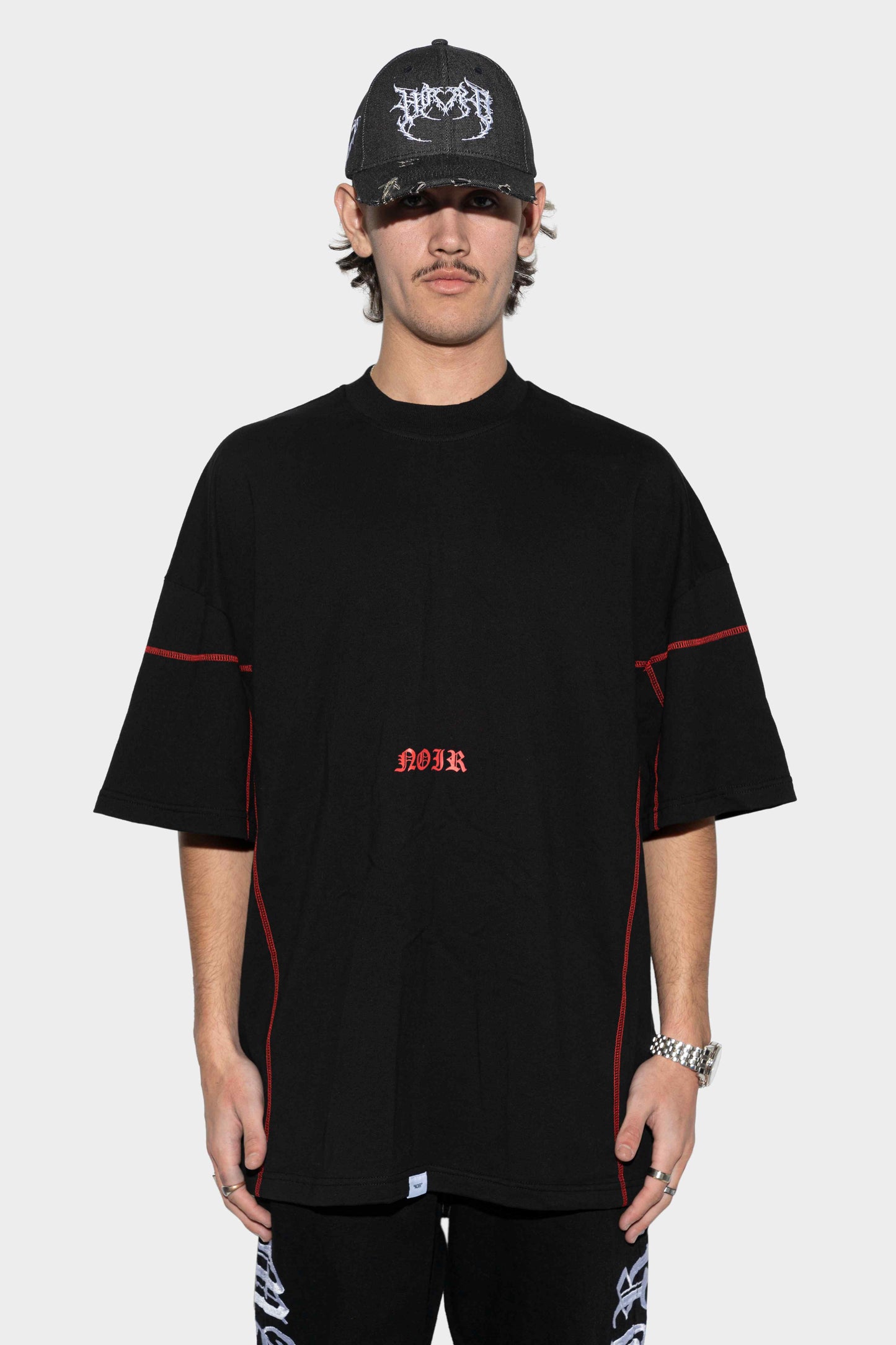 Noir Contrast Stitch Tee Black/Red