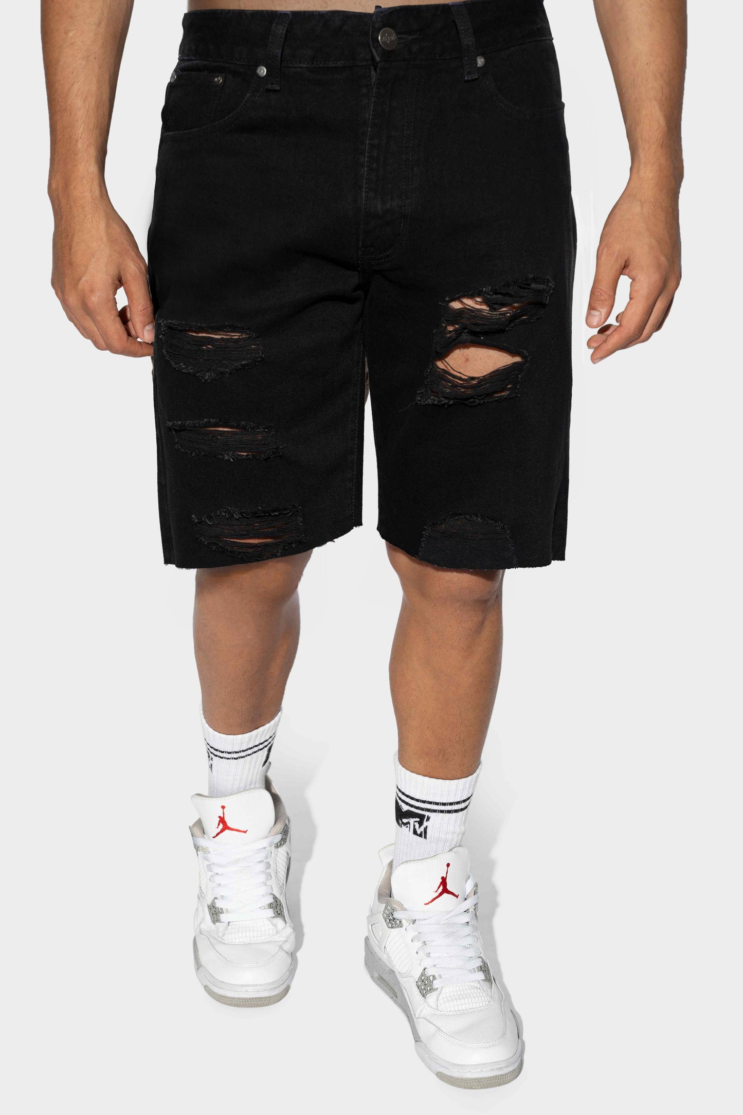 Staple Distraught Baggy Shorts Black