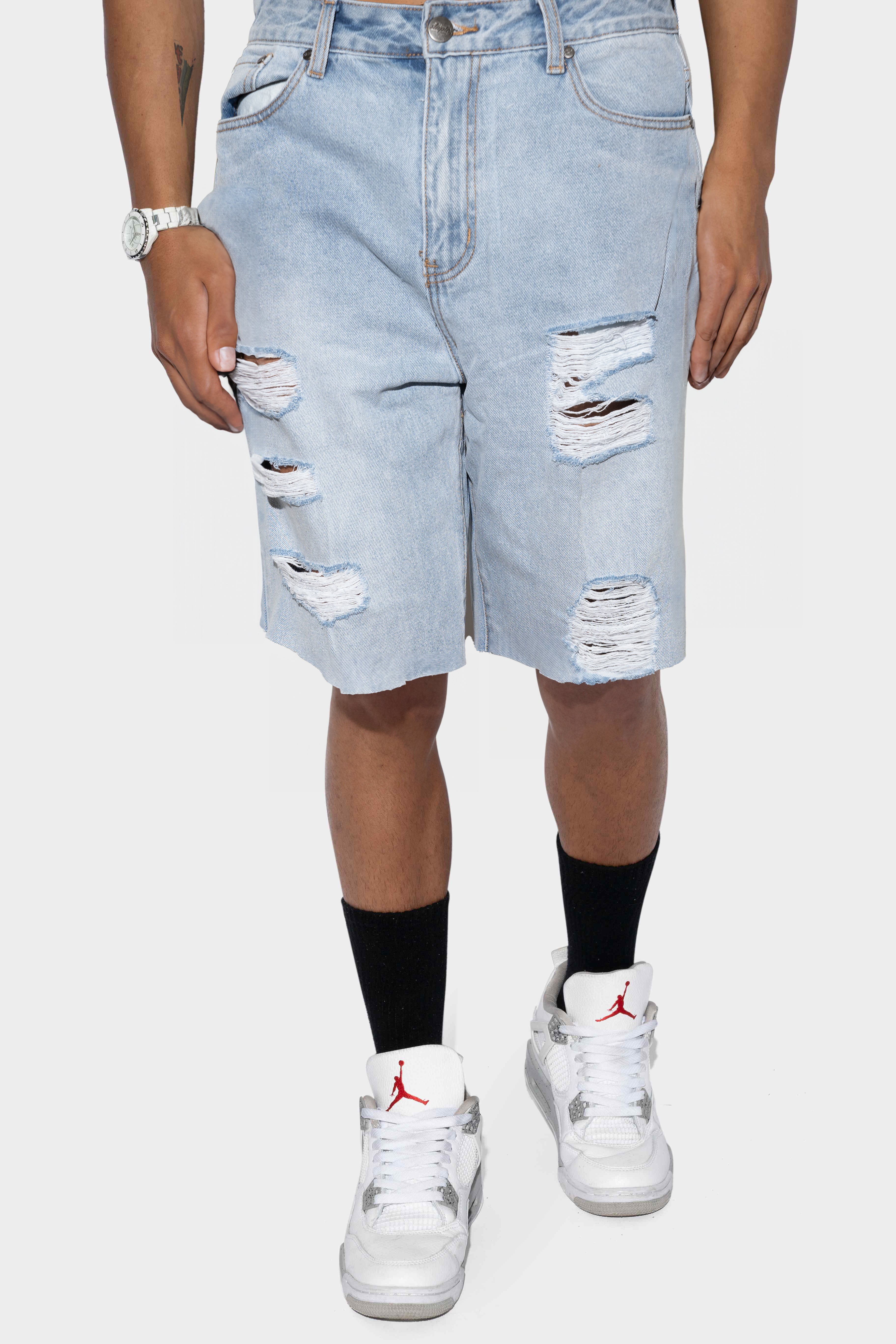 Staple Distraught Baggy Shorts Blue